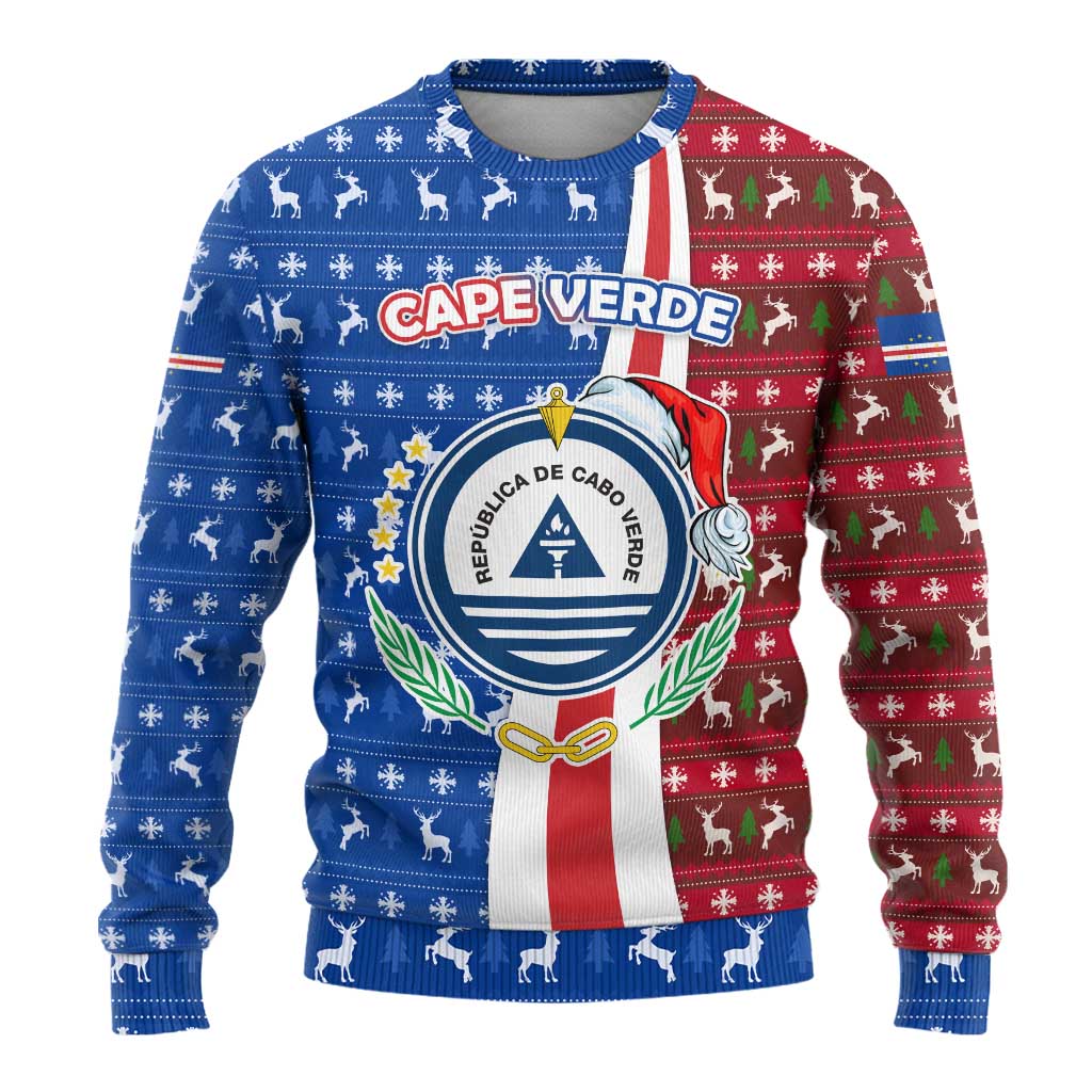 Cape Verde Christmas Ugly Christmas Sweater Festive Pattern Christmas Tree and National Emblem Motif - African Pride