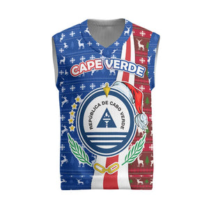 Cape Verde Christmas Knitted V-Neck Vest Festive Pattern Christmas Tree and National Emblem Motif - African Pride