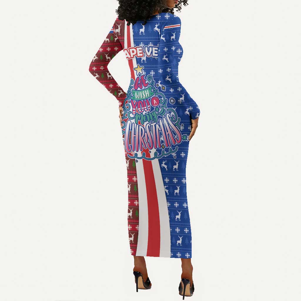 Cape Verde Christmas Long Sleeve Bodycon Dress Festive Pattern Christmas Tree and National Emblem Motif - African Pride