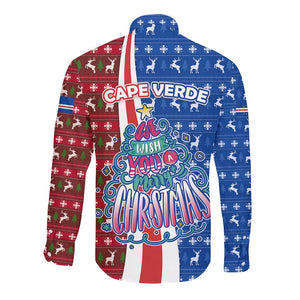 Cape Verde Christmas Long Sleeve Button Shirt Festive Pattern Christmas Tree and National Emblem Motif - African Pride