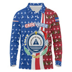 Cape Verde Christmas Long Sleeve Polo Shirt Festive Pattern Christmas Tree and National Emblem Motif - African Pride