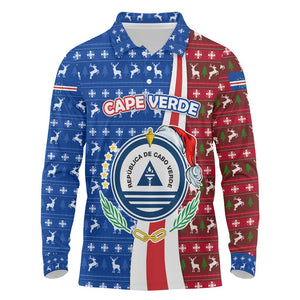 Cape Verde Christmas Long Sleeve Polo Shirt Festive Pattern Christmas Tree and National Emblem Motif - African Pride