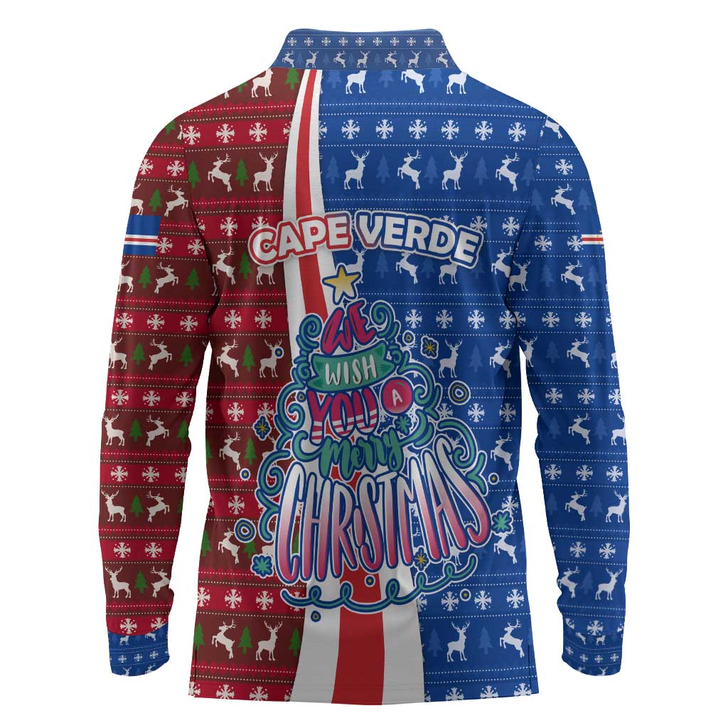 Cape Verde Christmas Long Sleeve Polo Shirt Festive Pattern Christmas Tree and National Emblem Motif - African Pride
