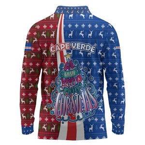 Cape Verde Christmas Long Sleeve Polo Shirt Festive Pattern Christmas Tree and National Emblem Motif - African Pride