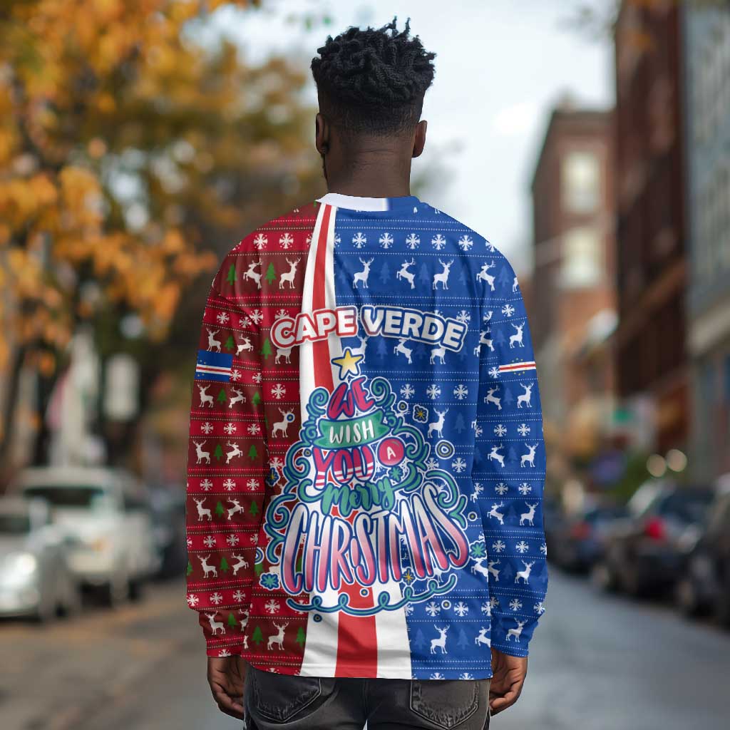 Cape Verde Christmas Long Sleeve Shirt Festive Pattern Christmas Tree and National Emblem Motif - African Pride