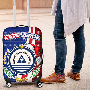 Cape Verde Christmas Luggage Cover Festive Pattern Christmas Tree and National Emblem Motif - African Pride