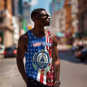 Cape Verde Christmas Men Tank Top Festive Pattern Christmas Tree and National Emblem Motif - African Pride