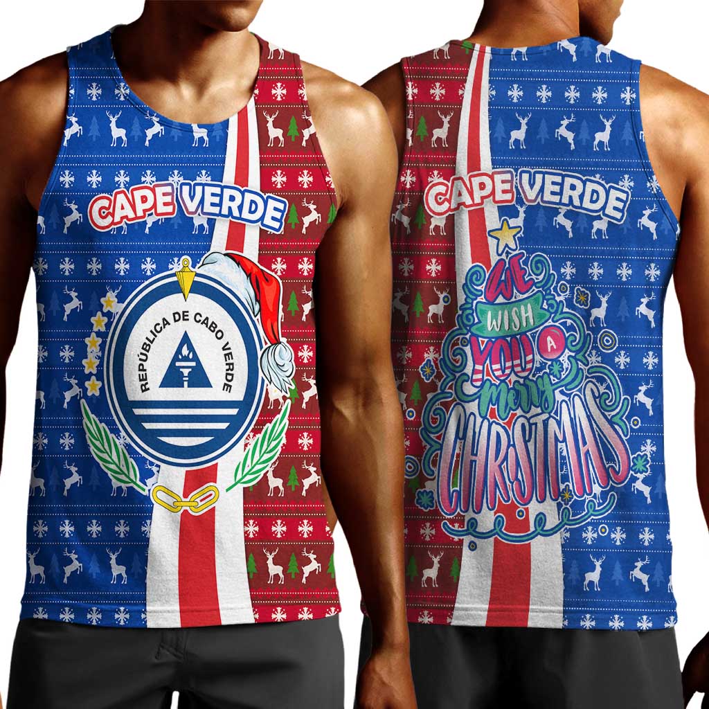 Cape Verde Christmas Men Tank Top Festive Pattern Christmas Tree and National Emblem Motif - African Pride