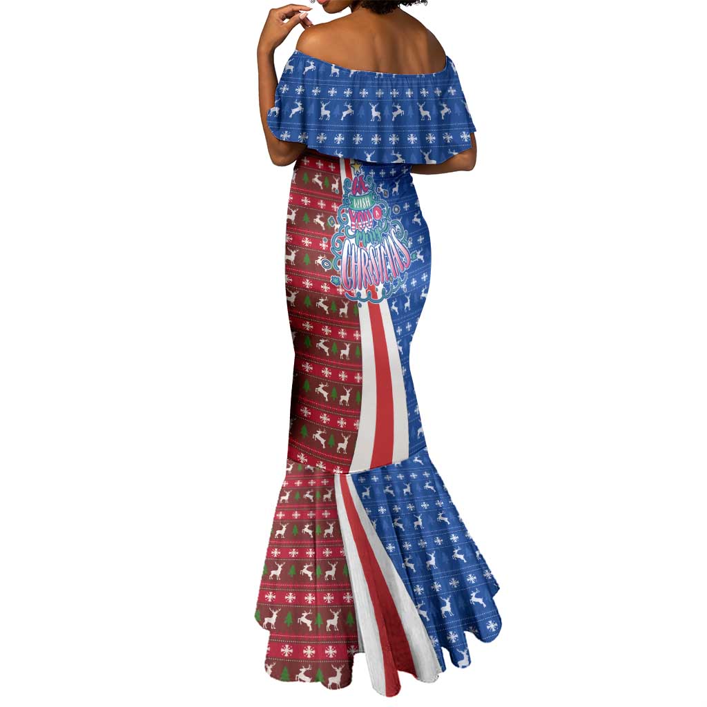Cape Verde Christmas Mermaid Dress Festive Pattern Christmas Tree and National Emblem Motif - African Pride