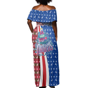 Cape Verde Christmas Off Shoulder Maxi Dress Festive Pattern Christmas Tree and National Emblem Motif - African Pride