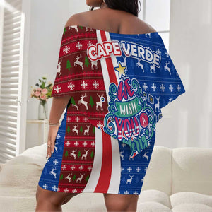 Cape Verde Christmas Off Shoulder Short Dress Festive Pattern Christmas Tree and National Emblem Motif - African Pride