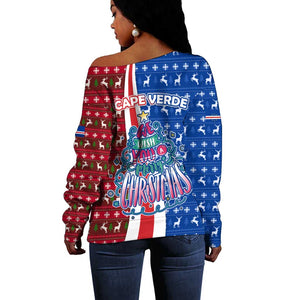 Cape Verde Christmas Off Shoulder Sweater Festive Pattern Christmas Tree and National Emblem Motif - African Pride