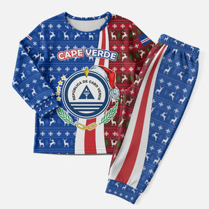 Cape Verde Christmas Pajama Set Festive Pattern Christmas Tree and National Emblem Motif - African Pride