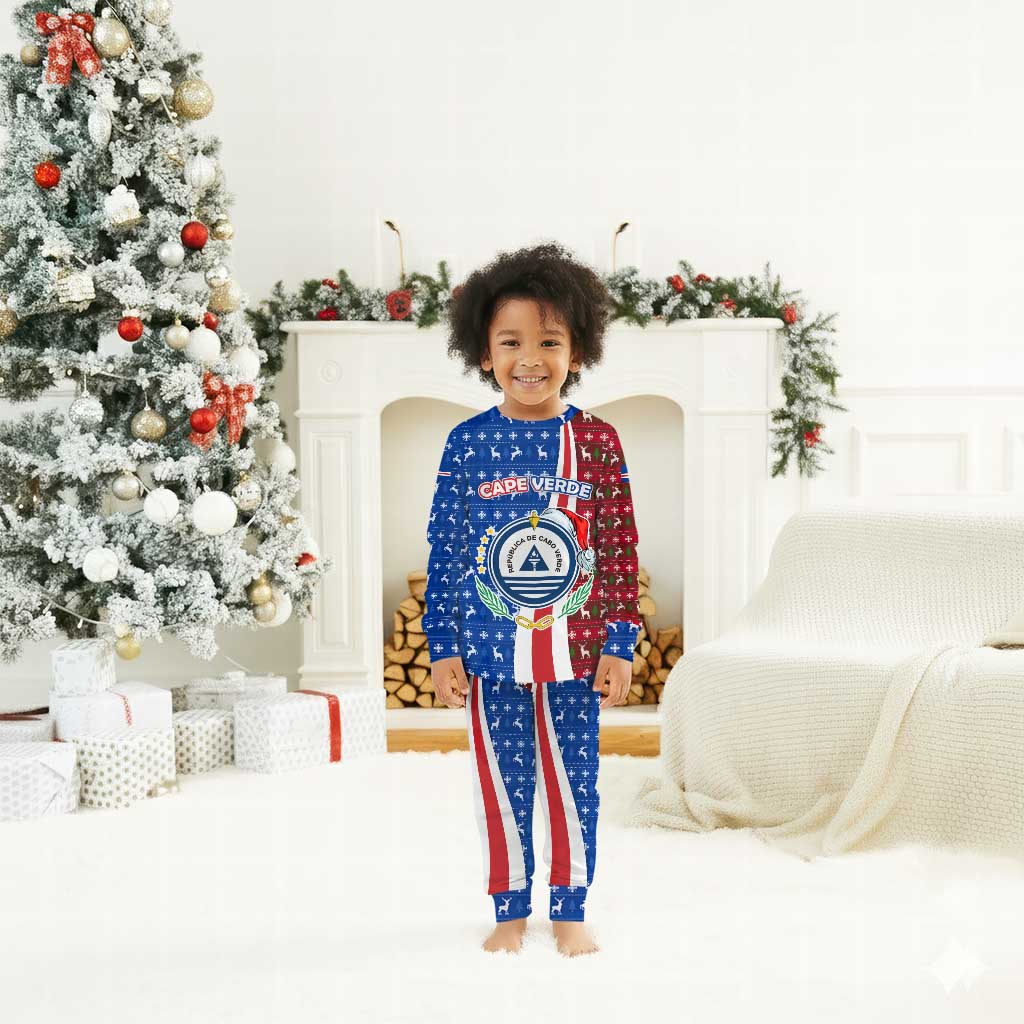 Cape Verde Christmas Pajama Set Festive Pattern Christmas Tree and National Emblem Motif - African Pride