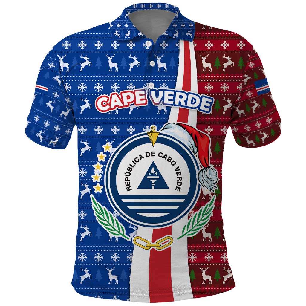 Cape Verde Christmas Polo Shirt Festive Pattern Christmas Tree and National Emblem Motif - African Pride