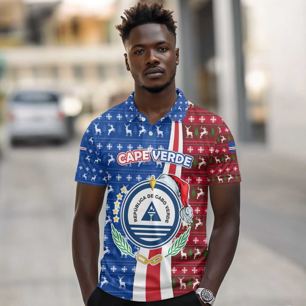 Cape Verde Christmas Polo Shirt Festive Pattern Christmas Tree and National Emblem Motif - African Pride