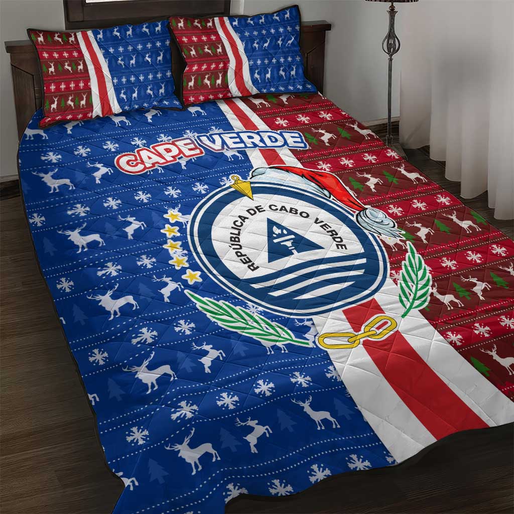 Cape Verde Christmas Quilt Bed Set Festive Pattern Christmas Tree and National Emblem Motif - African Pride