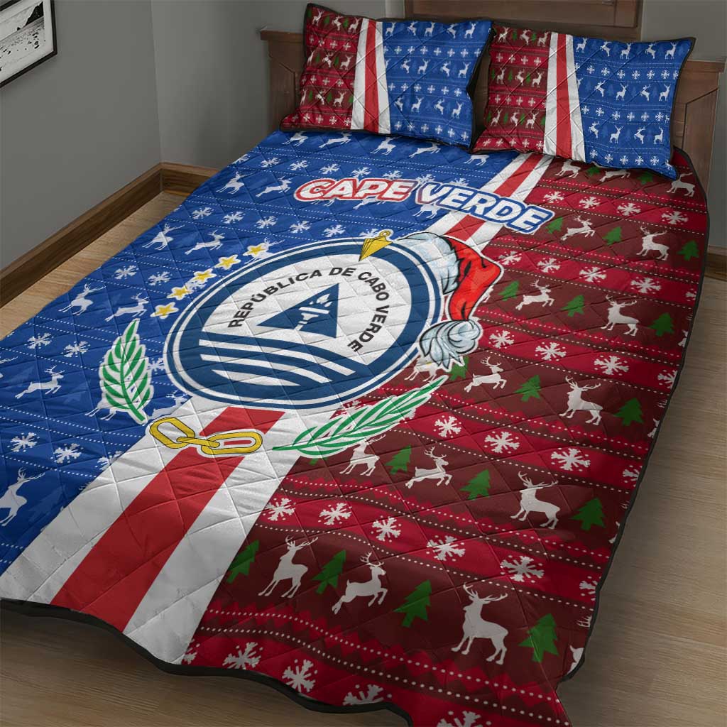 Cape Verde Christmas Quilt Bed Set Festive Pattern Christmas Tree and National Emblem Motif - African Pride