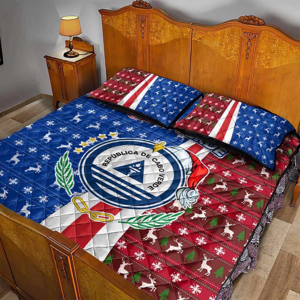 Cape Verde Christmas Quilt Bed Set Festive Pattern Christmas Tree and National Emblem Motif - African Pride