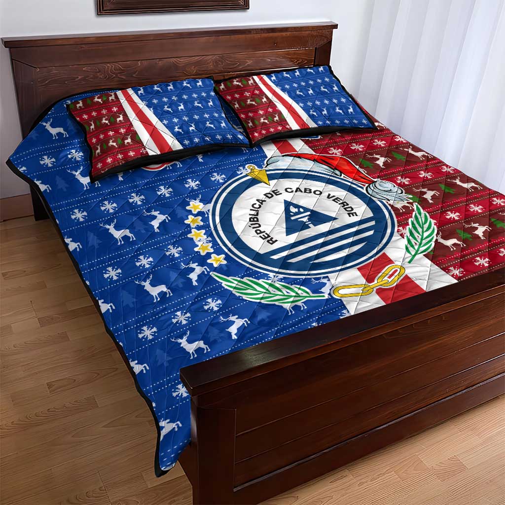 Cape Verde Christmas Quilt Bed Set Festive Pattern Christmas Tree and National Emblem Motif - African Pride