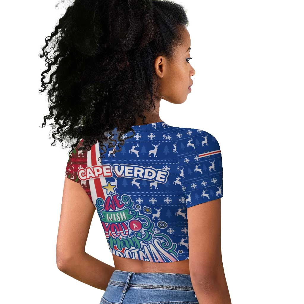 Cape Verde Christmas Raglan Cropped T shirt Festive Pattern Christmas Tree and National Emblem Motif - African Pride