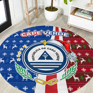 Cape Verde Christmas Round Carpet Festive Pattern Christmas Tree and National Emblem Motif - African Pride