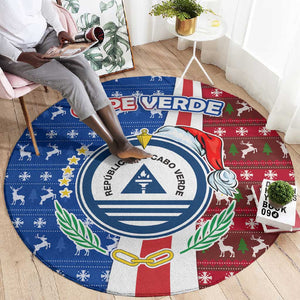 Cape Verde Christmas Round Carpet Festive Pattern Christmas Tree and National Emblem Motif - African Pride