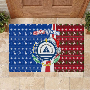 Cape Verde Christmas Rubber Doormat Festive Pattern Christmas Tree and National Emblem Motif - African Pride