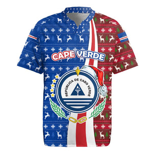 Cape Verde Christmas Rugby Jersey Festive Pattern Christmas Tree and National Emblem Motif - African Pride