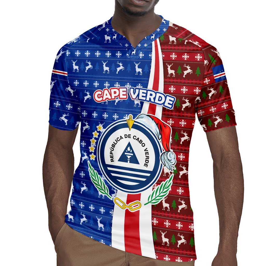 Cape Verde Christmas Rugby Jersey Festive Pattern Christmas Tree and National Emblem Motif - African Pride