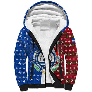 Cape Verde Christmas Sherpa Hoodie Festive Pattern Christmas Tree and National Emblem Motif - African Pride