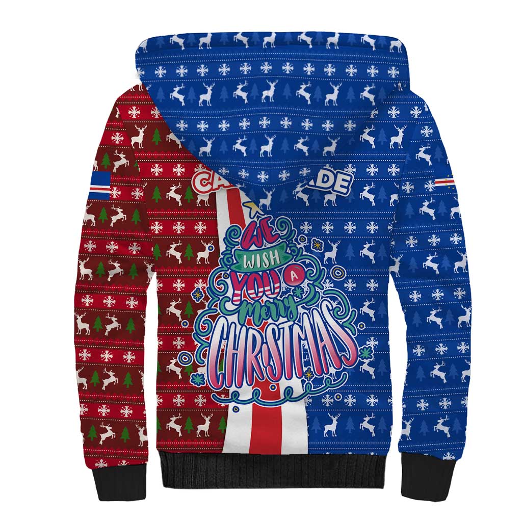 Cape Verde Christmas Sherpa Hoodie Festive Pattern Christmas Tree and National Emblem Motif - African Pride