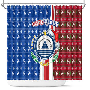 Cape Verde Christmas Shower Curtain Festive Pattern Christmas Tree and National Emblem Motif - African Pride