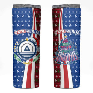 Cape Verde Christmas Skinny Tumbler Festive Pattern Christmas Tree and National Emblem Motif - African Pride