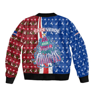 Cape Verde Christmas Sleeve Zip Bomber Jacket Festive Pattern Christmas Tree and National Emblem Motif - African Pride
