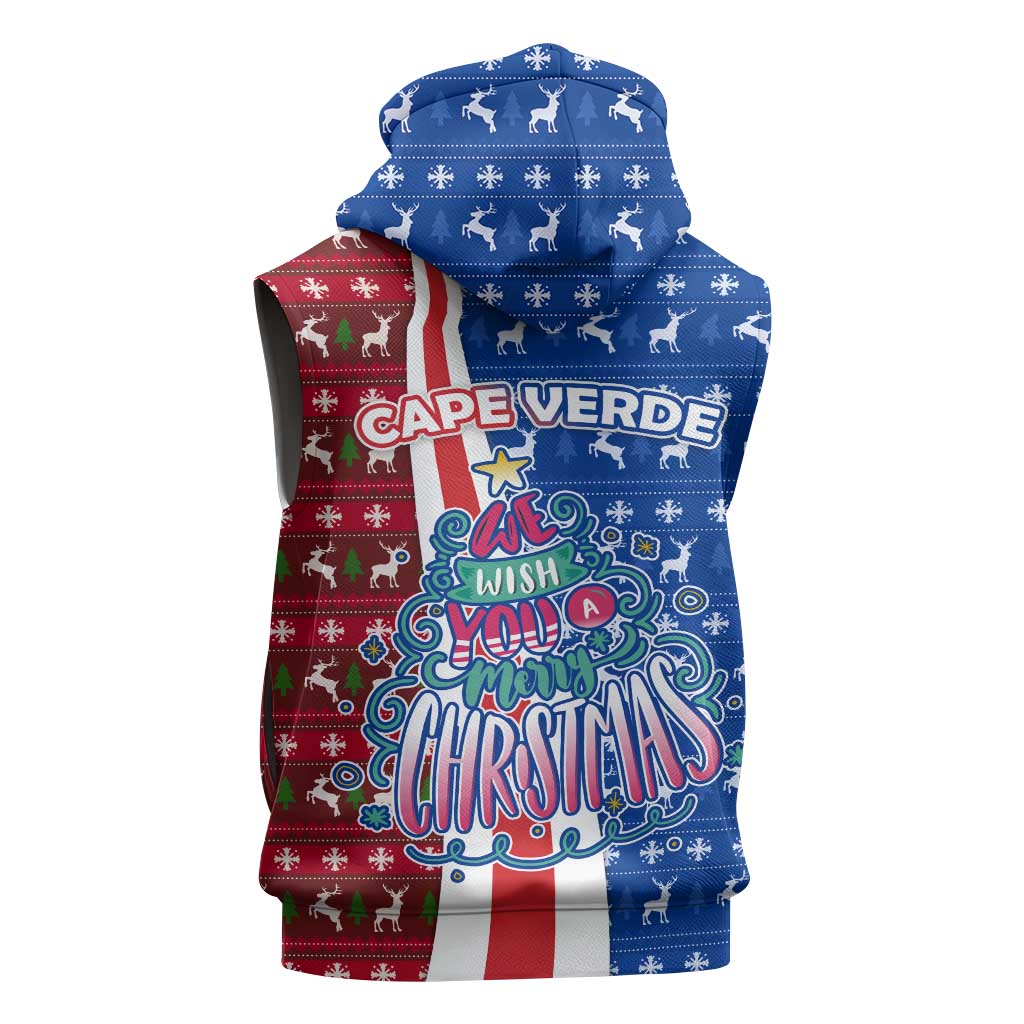 Cape Verde Christmas Sleeveless Hoodie Festive Pattern Christmas Tree and National Emblem Motif - African Pride