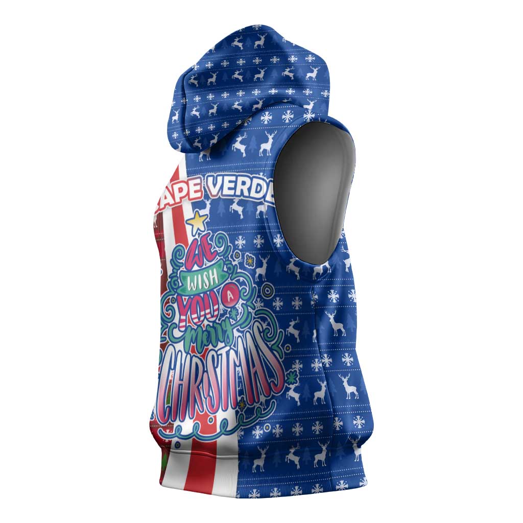 Cape Verde Christmas Sleeveless Hoodie Festive Pattern Christmas Tree and National Emblem Motif - African Pride