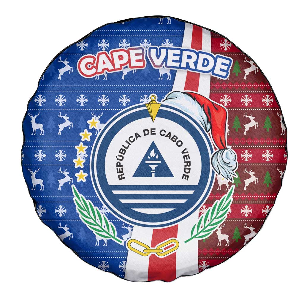 Cape Verde Christmas Spare Tire Cover Festive Pattern Christmas Tree and National Emblem Motif - African Pride