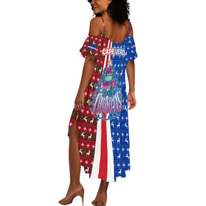 Cape Verde Christmas Summer Maxi Dress Festive Pattern Christmas Tree and National Emblem Motif - African Pride