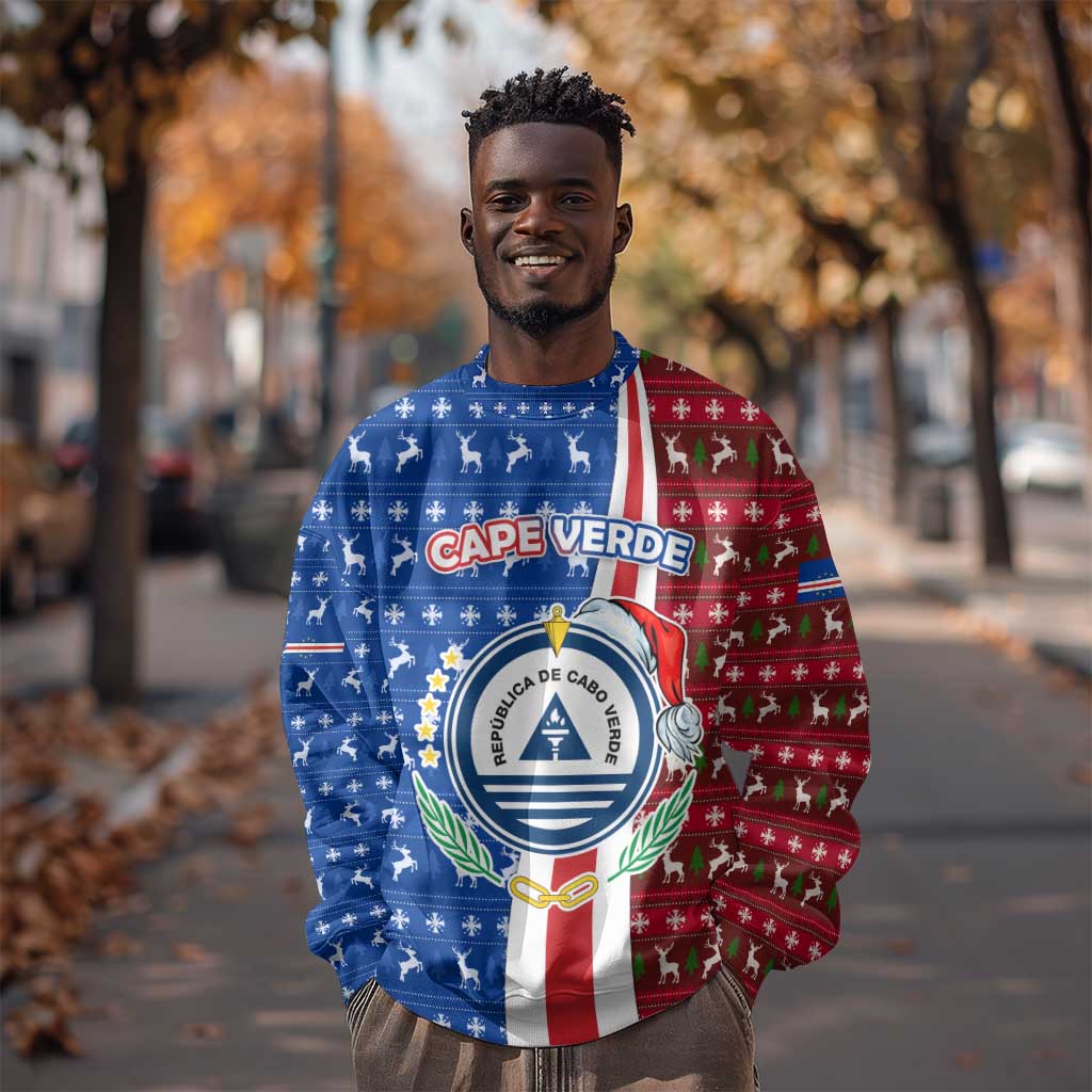 Cape Verde Christmas Sweatshirt Festive Pattern Christmas Tree and National Emblem Motif - African Pride