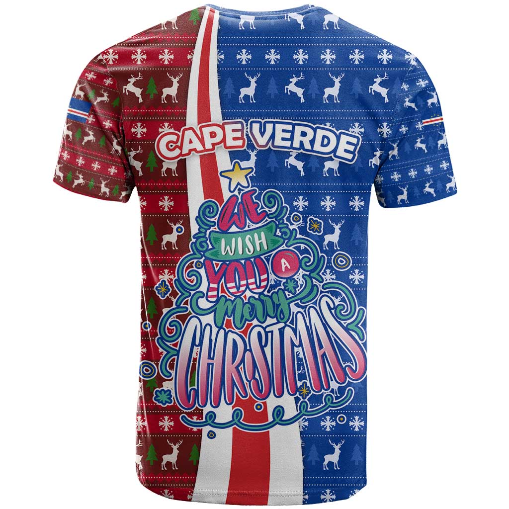 Cape Verde Christmas T shirt Festive Pattern Christmas Tree and National Emblem Motif - African Pride