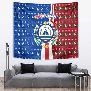 Cape Verde Christmas Tapestry Festive Pattern Christmas Tree and National Emblem Motif - African Pride
