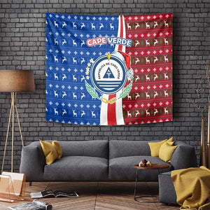 Cape Verde Christmas Tapestry Festive Pattern Christmas Tree and National Emblem Motif - African Pride
