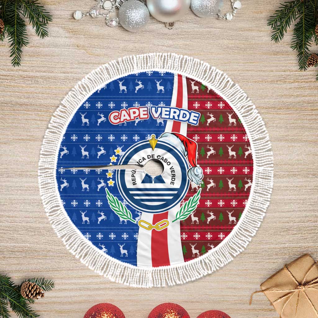 Cape Verde Christmas Tree Skirt Festive Pattern Christmas Tree and National Emblem Motif - African Pride