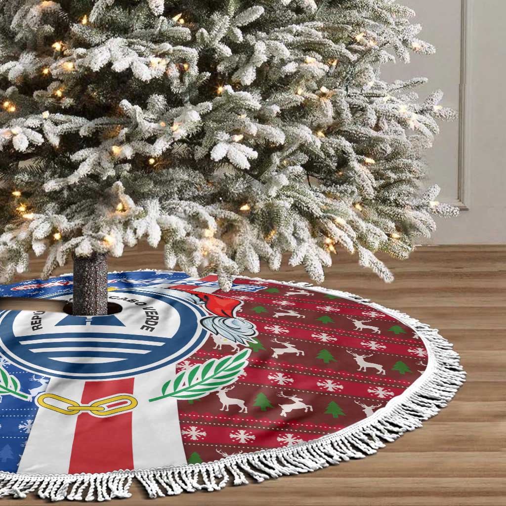Cape Verde Christmas Tree Skirt Festive Pattern Christmas Tree and National Emblem Motif - African Pride