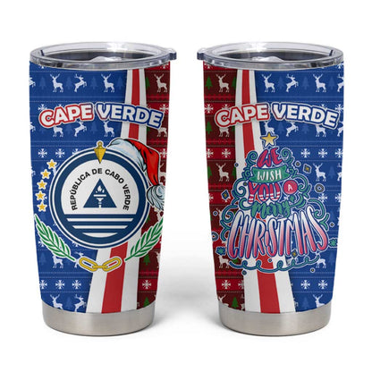 Cape Verde Christmas Tumbler Cup Festive Pattern Christmas Tree and National Emblem Motif - African Pride