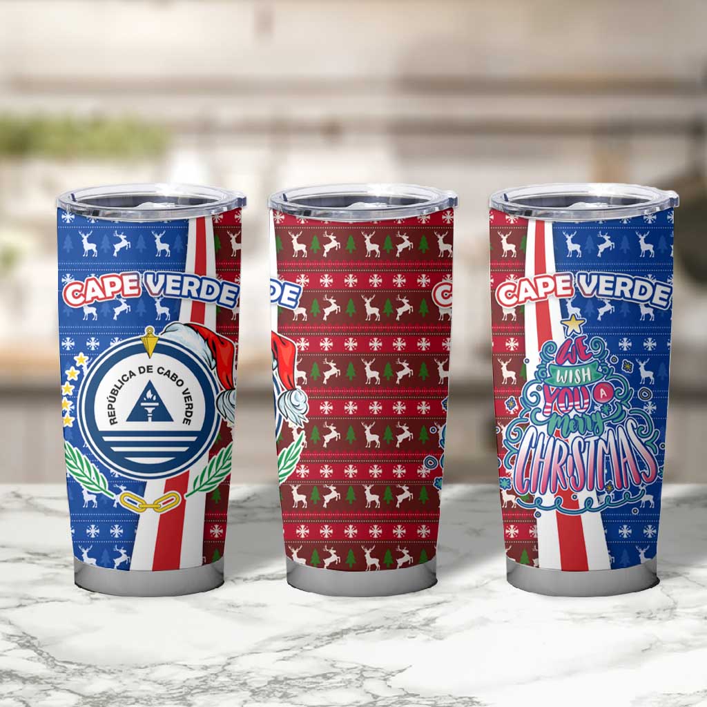 Cape Verde Christmas Tumbler Cup Festive Pattern Christmas Tree and National Emblem Motif - African Pride