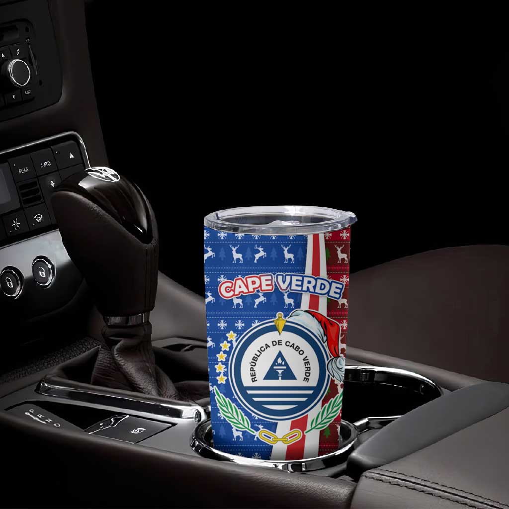 Cape Verde Christmas Tumbler Cup Festive Pattern Christmas Tree and National Emblem Motif - African Pride