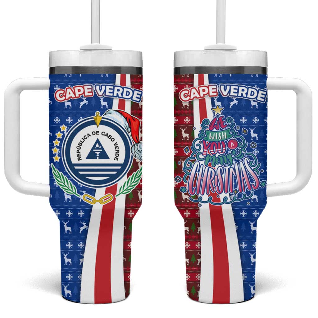 Cape Verde Christmas Tumbler With Handle Festive Pattern Christmas Tree and National Emblem Motif - African Pride