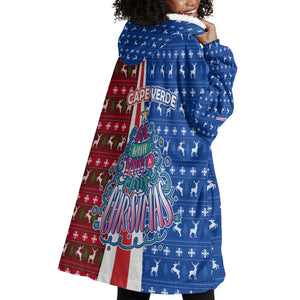 Cape Verde Christmas Wearable Blanket Hoodie Festive Pattern Christmas Tree and National Emblem Motif - African Pride